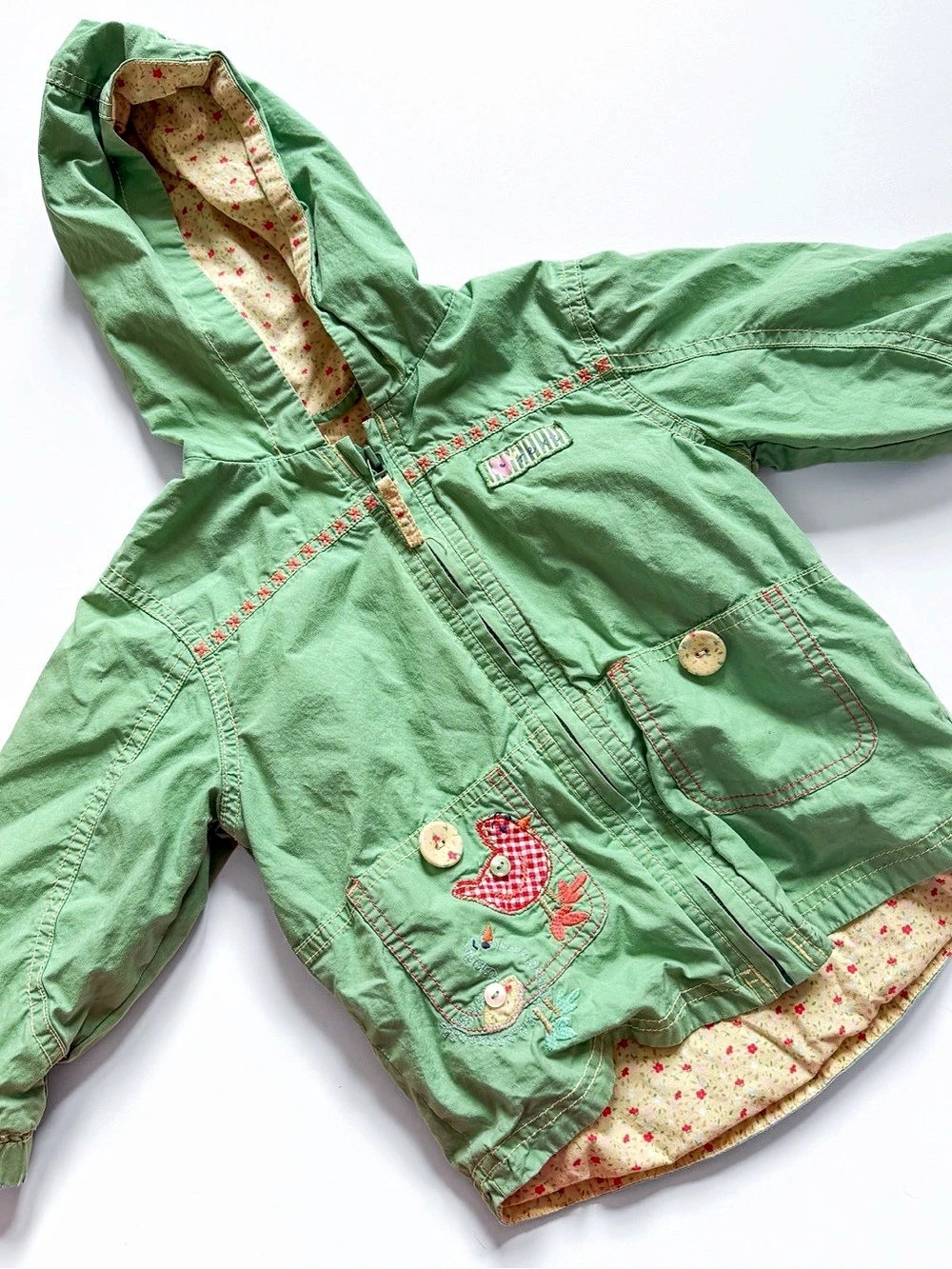 Y2K Next UK Kids Green & Red Floral Raincoat
